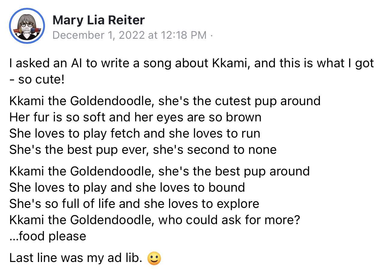 ChatGPT generated poem about Kkami the Goldendoodle