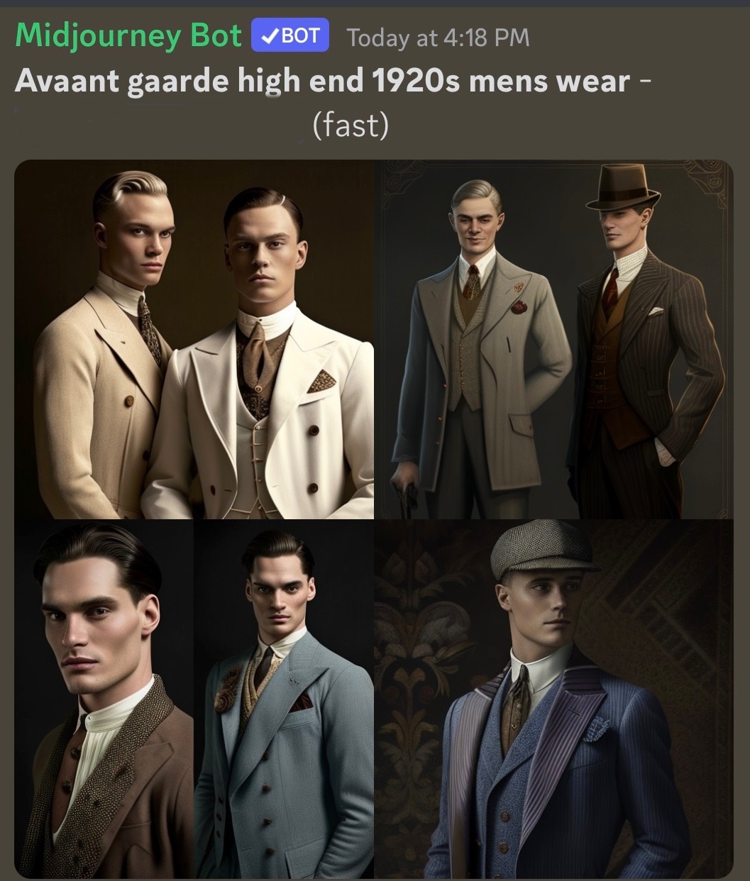 Midjourney generated 1920s menswear portraits